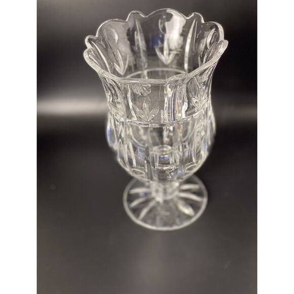 Heavy Clear Deep Cut Glass Pedestal Vase Thumbprint wheat ribbed 7 1/2"x 4 1/2" - Picture 6 of 8